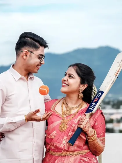 A close-up of the cricket moment, focusing on the couple's happy interaction.