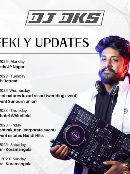 My weekly updates from December 2023, featuring a wedding at Natures Luxuri Resort, a corporate event for Rakuten, and gigs at Marriott Hotel Whitefield.