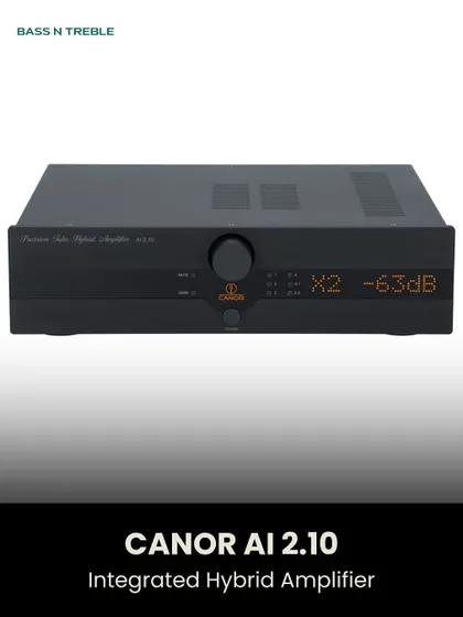 The Canor AI 2.10 Integrated Hybrid Amplifier combines a tube preamp stage with a solid-state power section, offering the best of both worlds: warmth and power.