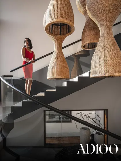 A dramatic staircase from one of our projects, featured in our AD100 spread.