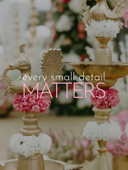Every small detail matters. This shot highlights the traditional brass lamps, adorned with fresh flowers, that were part of the decor, adding an element of heritage and grace to the wedding.