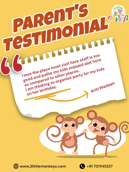 "I love the place... staff is too good and polite." Kriti Madaan's kind words about our staff mean the world. We're thrilled she's planning to organize her kid's birthday with us.