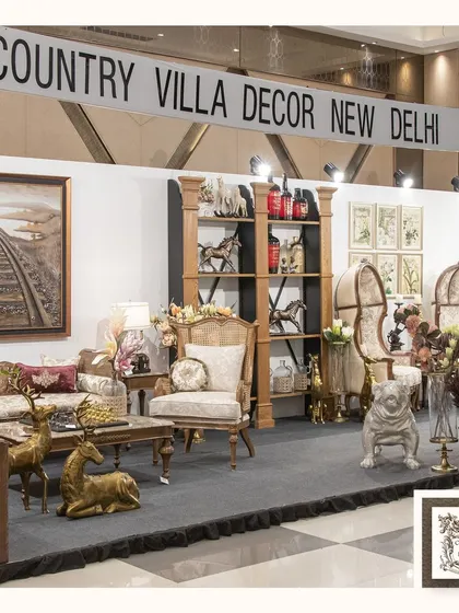 A wide shot of my exhibition booth in Kanpur. It was a joy to curate this space and bring together so many of my favorite pieces, from classic seating to unique decorative accents.