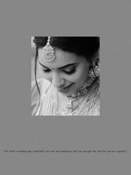 A sweet and simple black and white close-up of the bride, with a heartfelt quote.
