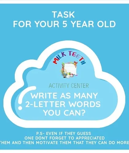 A simple but effective task for a 5-year-old: write as many two-letter words as you can. This encourages them to think about phonics and word formation.