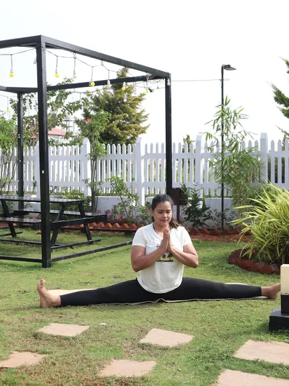True fitness is not about how you look, but how you function. Here in Samakonasana (middle splits), I celebrate what my body can do.
