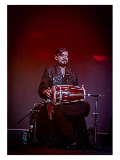 Our dhol player, adding a festive beat to the Berger Paints corporate event at JW Marriott.