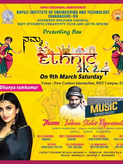 It was an honor to be the DJ for 'Namma Ethnic 2k24' at BIET Davanagere. I specialize in mixing tracks that represent different Indian states and cultures.
