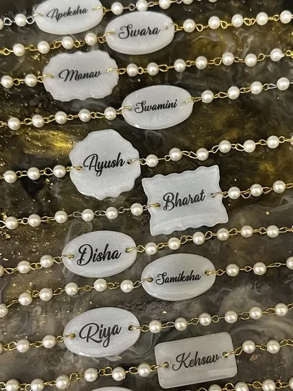 I can create these name bracelets in various shapes and sizes, as shown in this collection of custom orders.