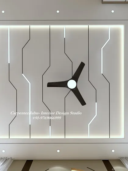 A bedroom ceiling with a dramatic, abstract pattern of linear lights, creating a unique and modern "constellation" effect.