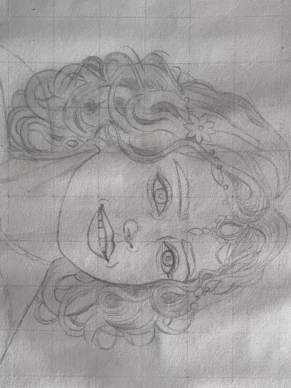 Even the initial outline for a sketch of Krishna can hold its own beauty. This is the first step of a longer, meditative process.