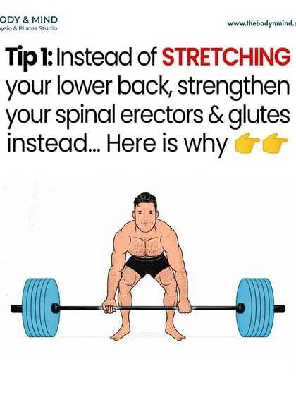 Many people with back pain are told to stretch, but often the issue is weakness. This graphic explains that a tight muscle is often a weak muscle, so strengthening your spinal erectors and glutes is key to reducing tightness.