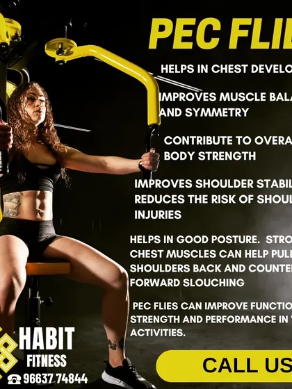 An informational graphic explaining the many benefits of pec fly exercises, from chest development and symmetry to improving posture and shoulder stability.
