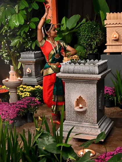 A collection of our handcrafted stone Tulasi Brindavans. These are available in different sizes and levels of detail, perfect for creating a sacred corner in your home for daily worship.