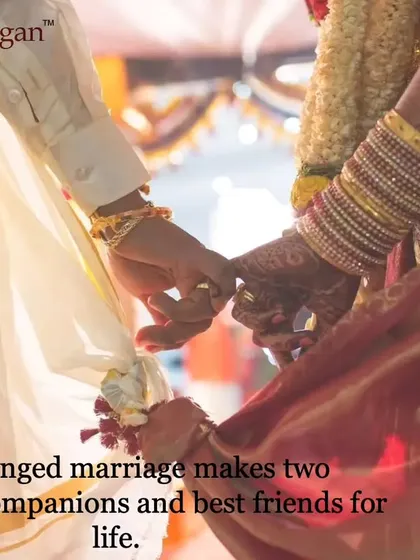 A couple holds hands during a wedding ritual, their garments tied together. Our service aims to turn two strangers into companions and best friends for life.