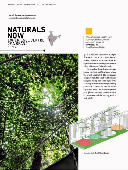 A design schematic and photo from the Naturals NOW project publication. The concept was to create a complete sensory experience within a very restricted footprint, which we achieved through careful plant selection and structural design.