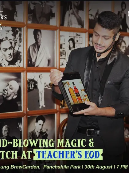 A promotional shot for my performance at a Teacher's Scotch event, where I blended mind-blowing magic with their brand.