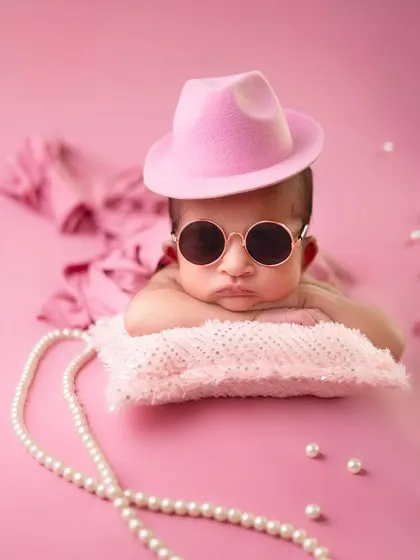 That's what a little boss baby looks like. With a stylish pink fedora and cool shades, this little girl is ready to take on the world.