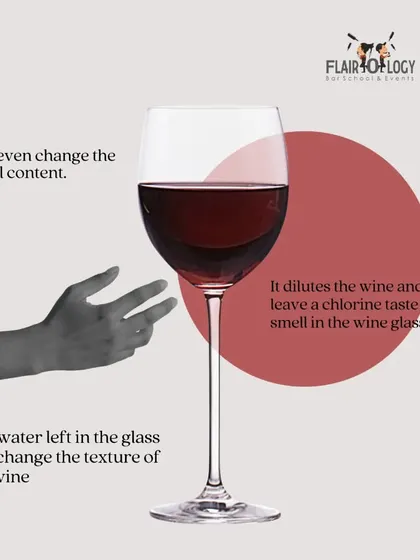 A pro tip for wine lovers: never rinse your wine glass with water. We explain how water residue can dilute the wine and leave a chlorine taste, affecting the delicate flavors.