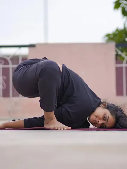 This variation of Malasana (Garland Pose) is a deep forward fold and hip opener. It's a great example of how we can play with familiar poses to find new stretches.