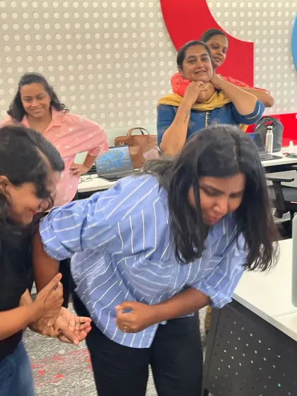 Action and reaction during our workshop. We teach how to use an attacker's momentum against them.