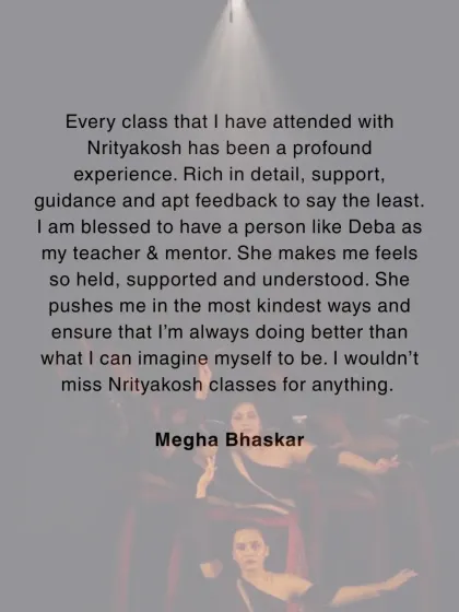 A student review praising our teacher and mentor, Deba, for creating a supportive and pushing environment.