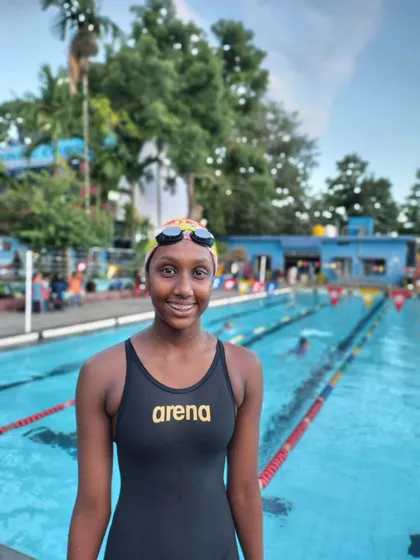 Navya Achar at our home pool.