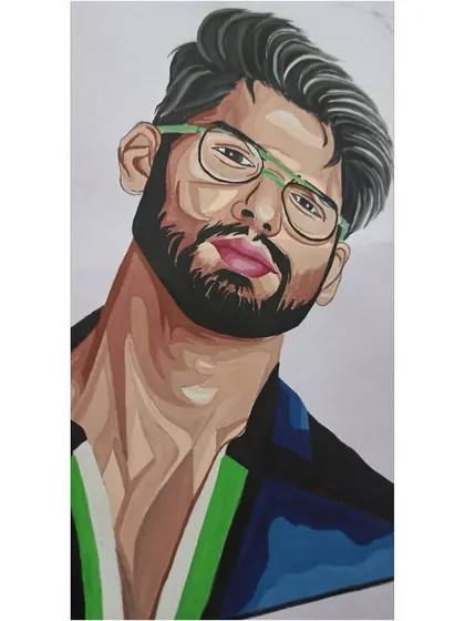I also enjoy painting portraits of public figures. This is a stylized portrait of actor Shahid Kapoor, where I used bold blocks of color to define his features.