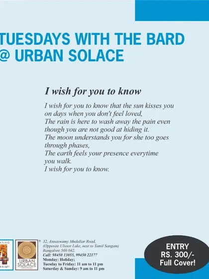 "I wish for you to know," a simple yet profound poem expressing love and empathy, shared as part of our 'Tuesdays with the Bard' showcase.