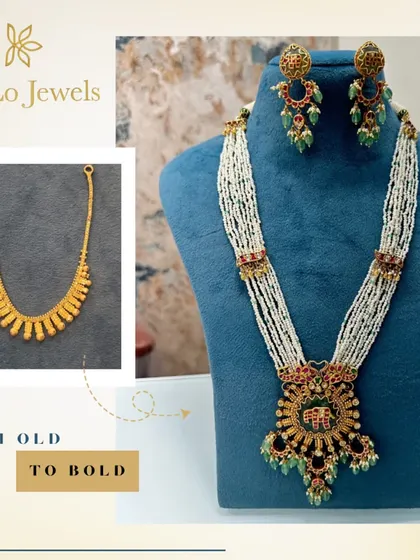 From old to bold. A simple gold chain was transformed into a stunning heritage necklace with a grand pendant featuring an elephant motif, kundan work, and a khakhamoti mala.