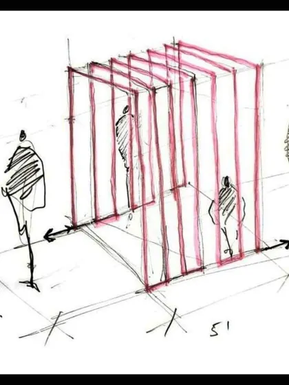 A concept sketch for our "Pass-Oh!-Light" installation, exploring how people would interact with the series of portals.