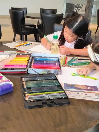 Our students have access to a wide range of high-quality materials, including extensive sets of colored pencils, to bring their visions to life.