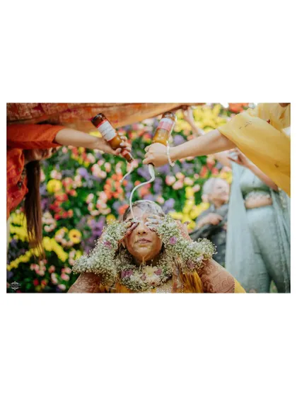 A dramatic and fun shot of the bride during the 'doodh-haldi' ritual, a unique tradition I was happy to capture.