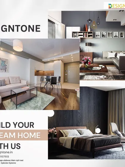 A collage inviting clients to "Build Your Dream Home With Us," showcasing a variety of our living room and bedroom designs.
