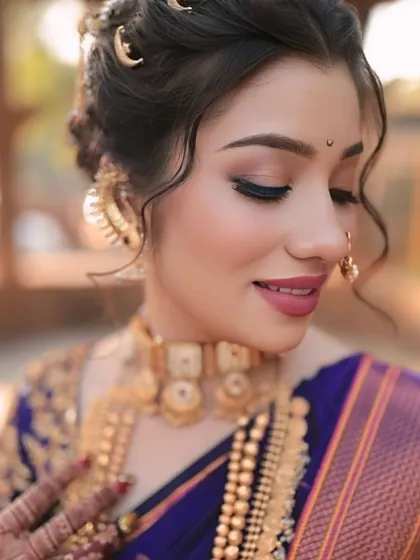 A close-up on the details. This Maharashtrian bride's look features soft, blended eyeshadow, a perfect winged liner, and a delicate bindi, showcasing a modern take on traditional glam.