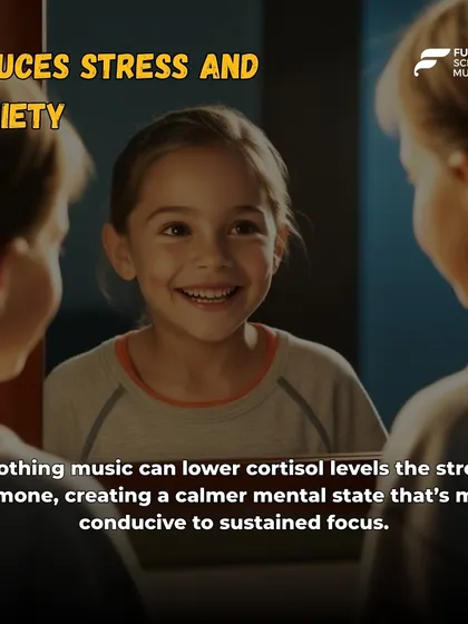 Soothing music can lower cortisol levels, creating a calmer mental state that is more conducive to sustained focus. Our curriculum incorporates an understanding of music's psychological benefits.