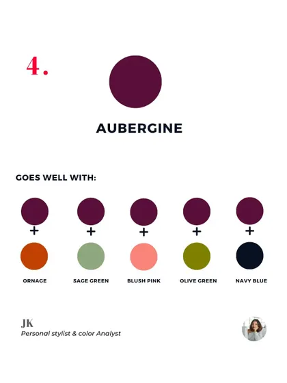 Another look at aubergine and its beautiful pairings. This deep, rich color can be a great addition to your wardrobe.