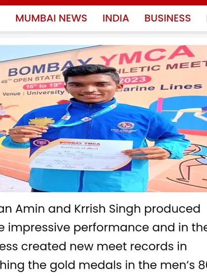 Proud to see my athletes Gagan Amin and Thanish Gaddam featured in the Free Press Journal for creating new meet records at the YMCA athletic meet.