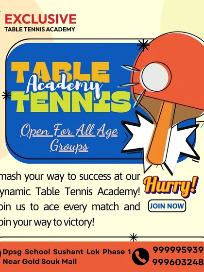 Smash your way to success at our dynamic academy. This graphic is a call to join us and spin your way to victory.