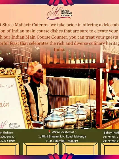 This image shows my Indian Main Course station, complete with traditional serving dishes and clear labeling, including options for Jain guests. I ensure my setups are organized, elegant, and cater to specific dietary needs.