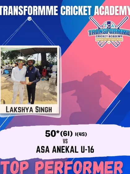 Lakshya Singh receiving his award after scoring a crucial 50 not out against ASA Anekal U-16. His steady innings anchored the chase and showed great maturity at the crease.