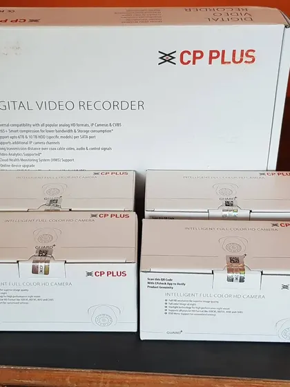 A standard security package including a CP Plus Digital Video Recorder (DVR) and four intelligent full-color HD cameras.