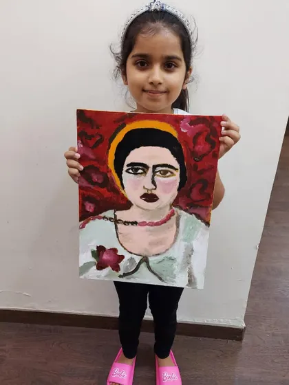 Another beautiful Amrita Sher-Gil-inspired portrait. It's wonderful to see students explore color and emotion to capture a unique likeness in their paintings.