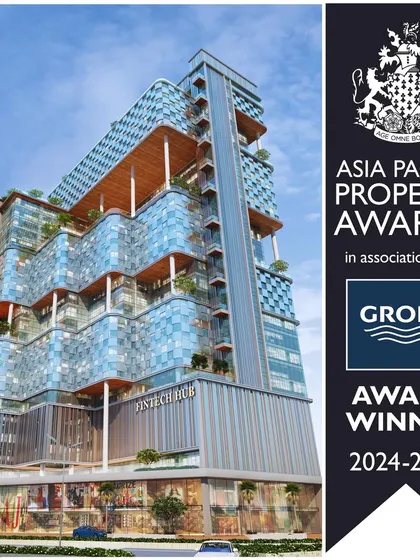 This is the award-winning Fintech Commercial hub in GIFT City, a project inspired by the dynamic nature of the stock market. The varying block heights symbolize financial fluctuations, creating a structure that is both an architectural statement and a reflection of its purpose. It's designed to be a future-ready space for innovation in finance.