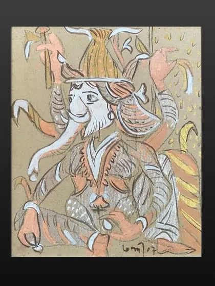 This is a beautiful watercolour on handmade paper by the celebrated artist K.G. Subramanyan. Depicting Ganesha, this 2007 piece showcases his mastery of line and form, blending folk motifs with a sophisticated modern aesthetic.