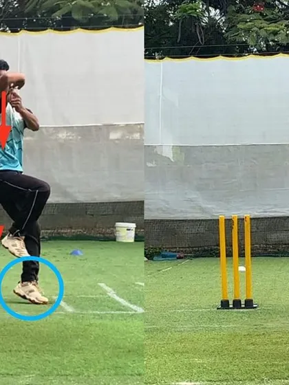 A key part of this left arm spinner's transformation was improving his non-bowling arm lift. The 'after' image shows a much higher and more effective lift, which helps in generating power and maintaining balance.