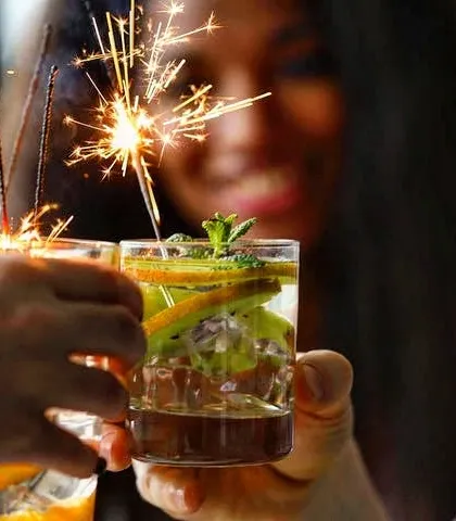 Celebrating Diwali with a bit of sparkle. We can create festive cocktails that match the theme of any celebration, adding a special touch to your get-togethers.
