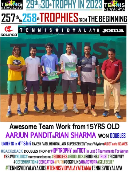 Teamwork makes the dream work. Aarjun and Rian Sharma winning the U-18 doubles title at our home tournament.
