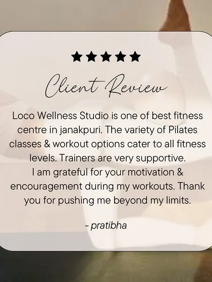 This review from Pratibha speaks to the variety of classes we offer and the supportive, motivating environment I strive to create. I'm here to help you push beyond your limits.