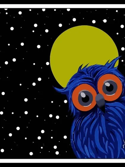 A whimsical, wide-eyed blue owl against a starry night sky. A fun little piece to remind you to always be 'owlsome'.